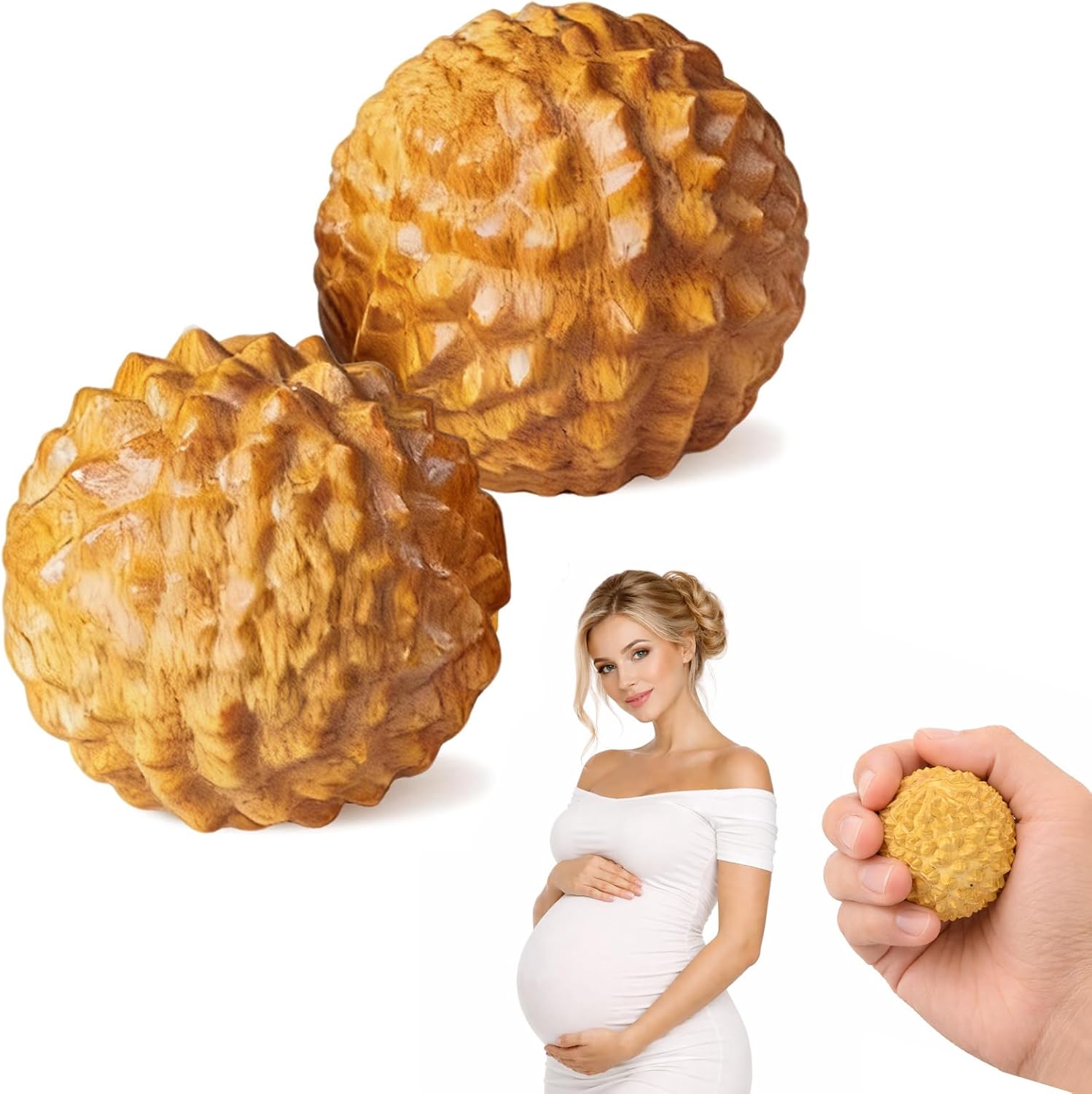 2 Pcs Wooden Massage Ball,Labor Comb for Pain,Acupressure Ball,Hand Massage Ball,Spiky Stress Relief,Natural Labor and Delivery Essentials for Massage Tools Wooden Crafts