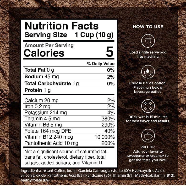 VitaCup Slim Instant Coffee Packets, with Garcinia, Fiber, B Vitamins, Bold & Smooth, Medium Dark Roast, 100% Arabica Coffee in Single Serve Sticks, 10 Ct