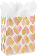 Hallmark 13" Large Gift Bag with Tissue Paper (Pink and Gold Hearts) for Valentine's Day, Bridal Showers, Weddings, Engagements