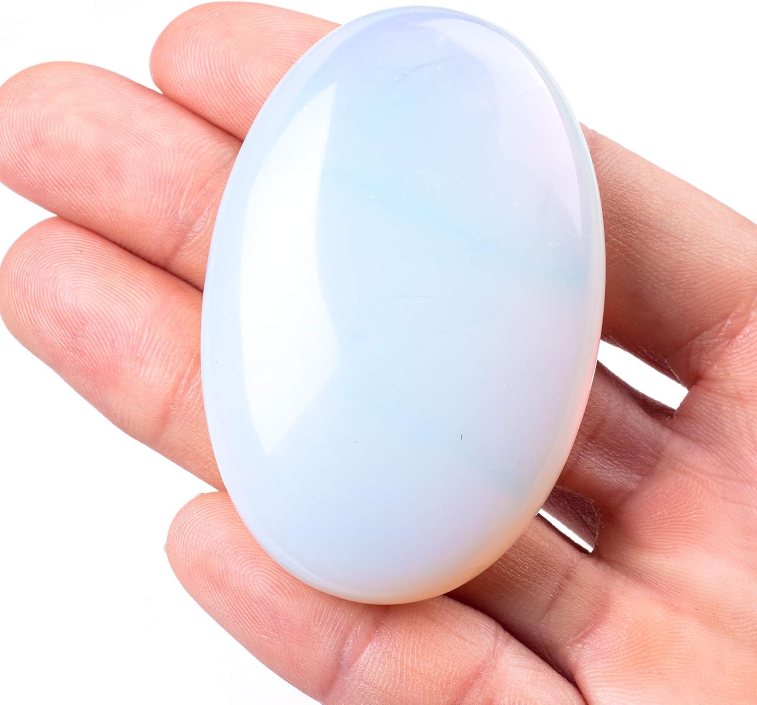 Opalite Palm Stone Crystal Natural Chakra Reiki Polished Healing Love Oval Pocket Worry Stone Crystals for Anxiety Stress Relief Therapy