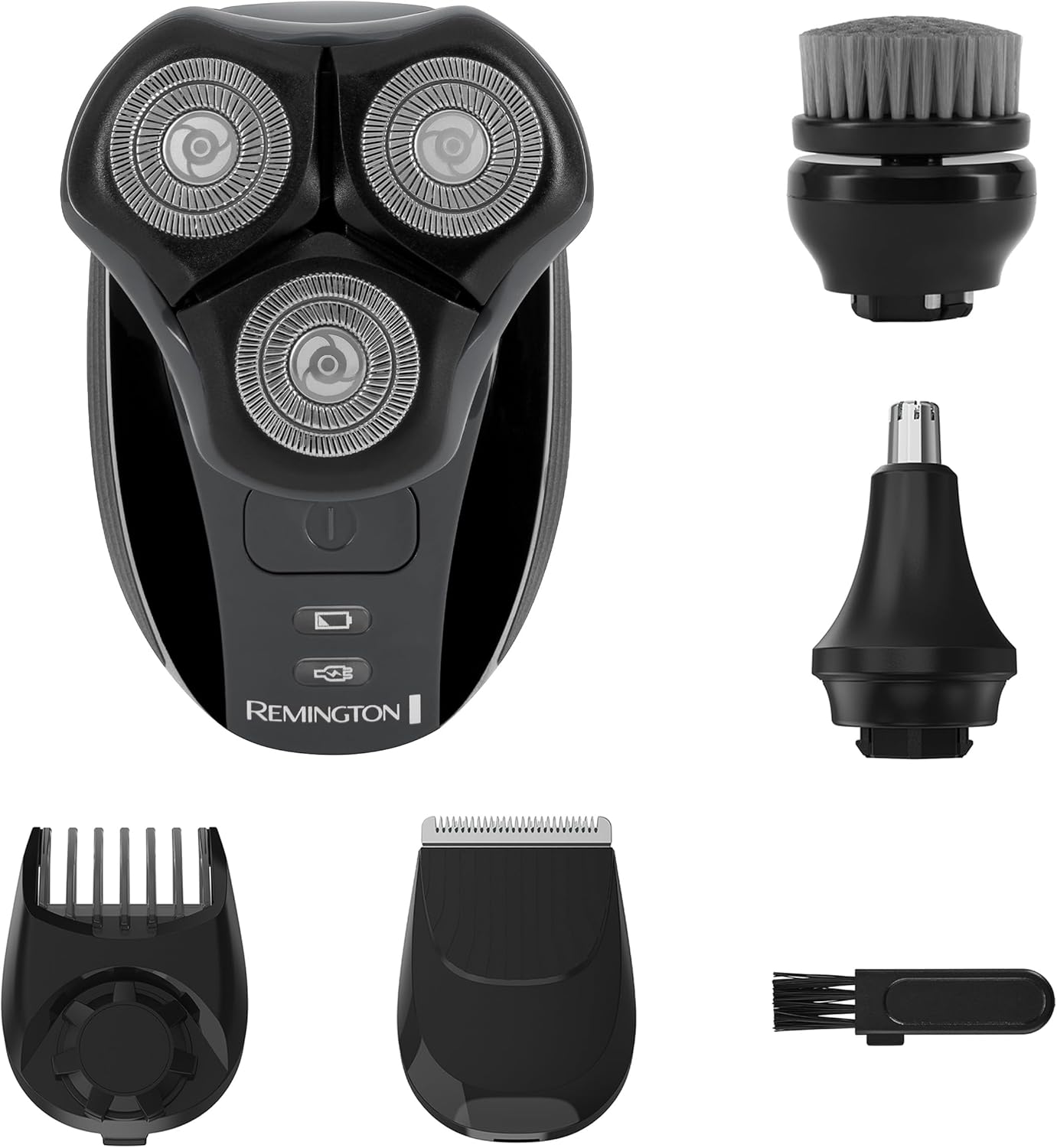 Remington Balder 3 Head Shaver Dual-Track Cutting Heads Multi-Directional Pivot 45 Minute Run Time 100 Percent Waterproof Complete Grooming Kit with Beard Trimmer Nose and Ear Trimmer