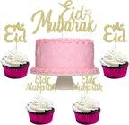 Eid Mubarak Cake Topper and Eid Mubarak Cupcake Toppers Gold Glitter Ramadan Kareem Cupcake Picks for Muslim Theme Party Cake Decorations - 25pcs
