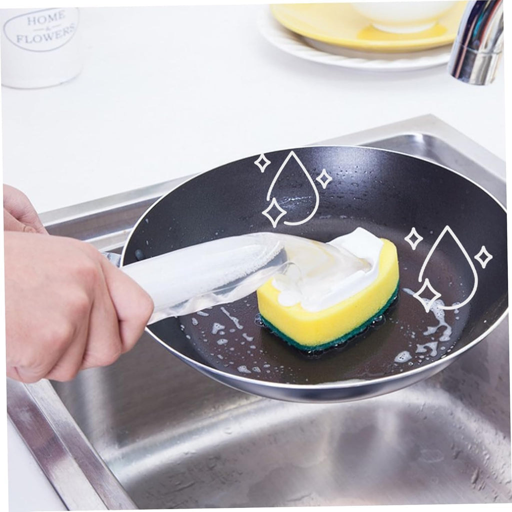 Dishwand Refills with Handle – 2 Pack Heavy Duty Non-Scratch Replacement Sponge Heads, Soap Dispensing Scrubbers for Dish Wand, Dishwashing Brush Pads, Kitchen Sink Cleaning Tool Kit