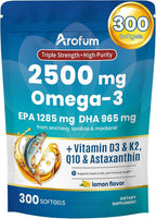 Omega 3 Fish Oil with Vitamin D3 K2 – 300 Lemon Flavored Burpless Softgels | Fish Oil Omega 3 Supplements Support Heart, Brain, Eyes & Immune Health | Gluten-Free, Non-GMO