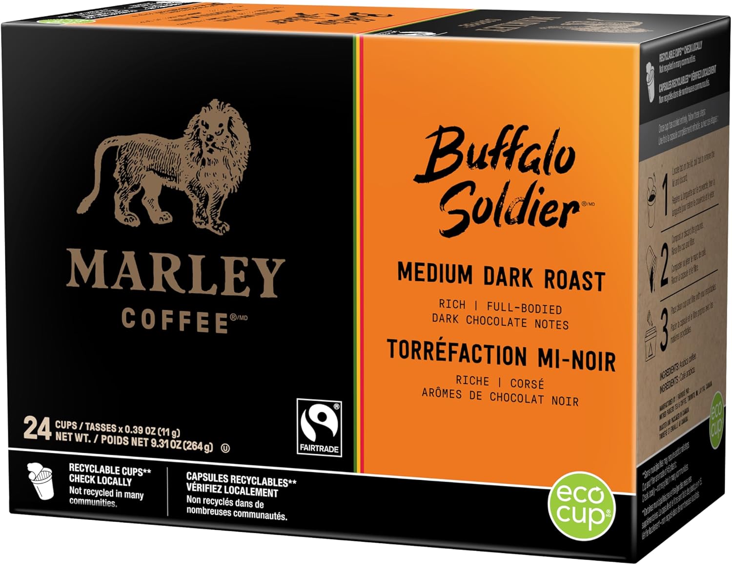 Marley Coffee Buffalo Soldier, Fairtrade Certified, Medium-Dark Roast Coffee, Keurig K-Cup Brewer Compatible Pods, 24 Count