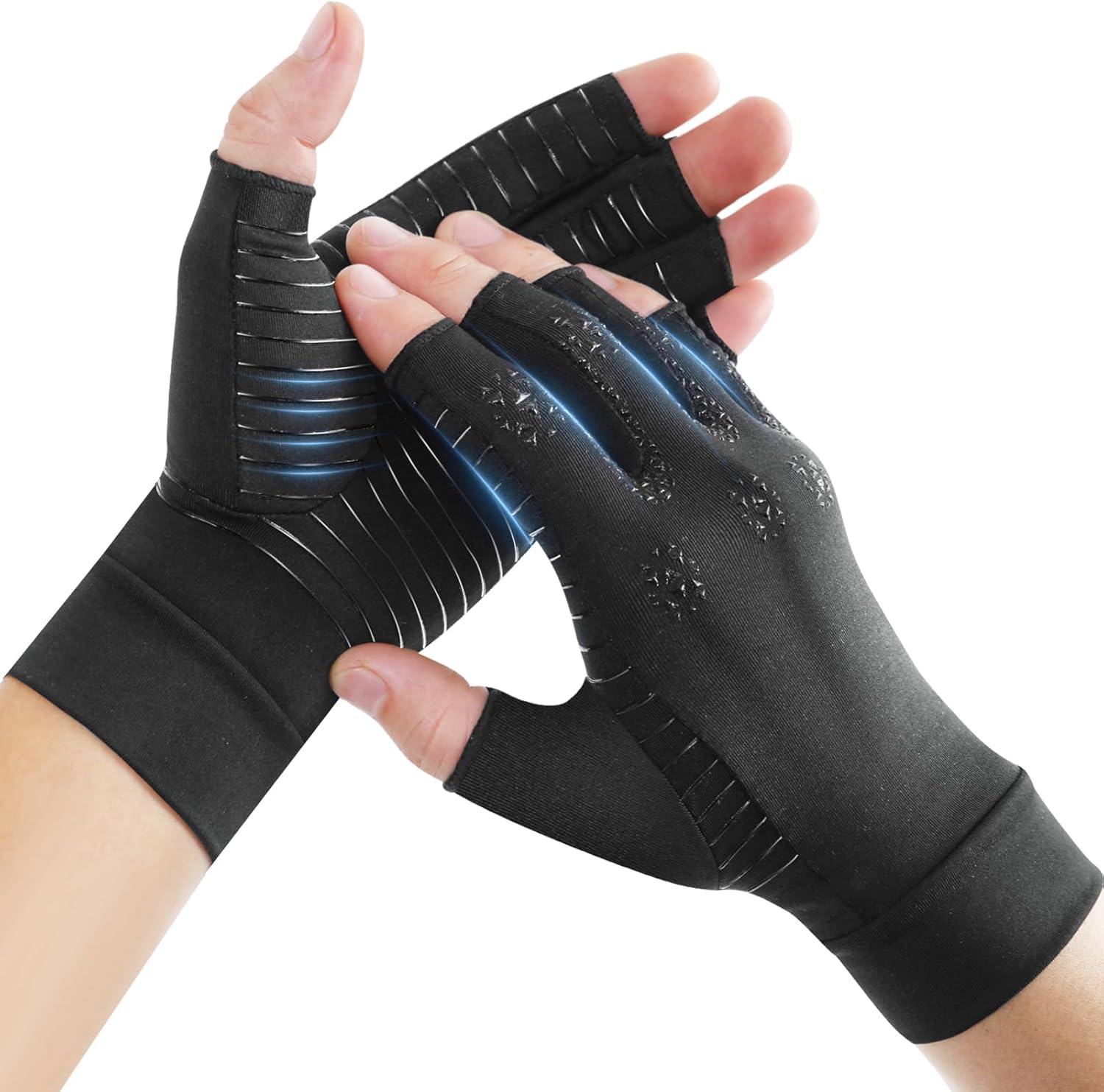 Donfri Copper Arthritis Compression Gloves for Women Men, Fingerless Gloves Carpal Tunnel Pain Relief, Hand Support Wrist Brace (XL)