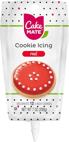 Cake Mate Cookie Icing, Fast-Drying Squeeze Pouch Icing for Decorating Sugar Cookies & Gingerbread, 7 oz., Red