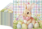 NatNarr 50 Pcs Easter Paper Napkins, 6.5 x 6.5 Inch Cute Bunny Napkins Disposable Pastel Plaid Eggs Easter Cocktail Napkin for Decoupage, Spring Party, Baby Shower