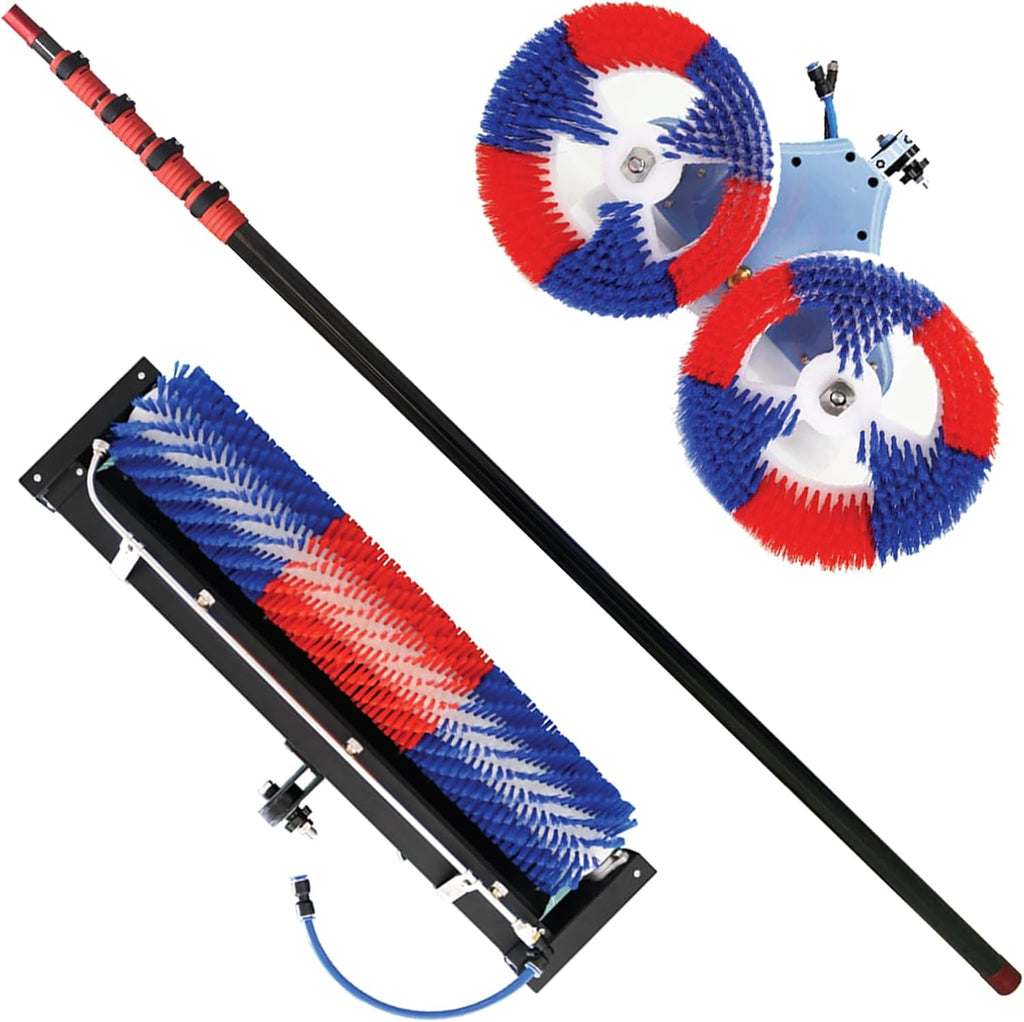 Solar Panel Cleaning Brush, Replaceable Brush Head Device, Dual Head&Roller Brush, photovoltaic Panel Cleaning Equipment, Outdoor Washing Equipment (11FT, Lithium Battery)