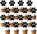 24 PCS Dog Paw Party Decoration, Single-side Black Glitter Puppy Paw Cupcake Toppers Puppy Dog Pet Theme for Baby Shower Boys Girls Birthday Party Cake Supplies (Black-silver)