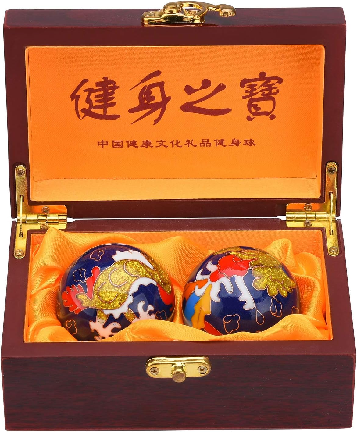 BRABUD 1.97'' Baoding Balls Hand Exercise Stress Balls with Chimes Dragon&Phoenix Pattern Blue Balls with Box Parents Gift TQZDBS80