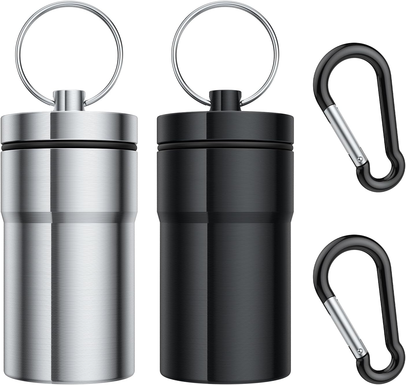 Urekt Portable Pill Case Keychain (2 Pack), Large Waterproof Aluminum Pill Box for Round Glucose Tablets & Critical Medicine, Small Pill Holder Travel Pill Container Bottle with Carabiners