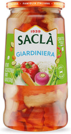 SACLA Italian Giardiniera | Pickled Mixed Vegetables in Vinegar | 10.23 oz Glass Jar | Crunchy, Tangy Antipasto | Vegan, Non-GMO | Imported from Italy