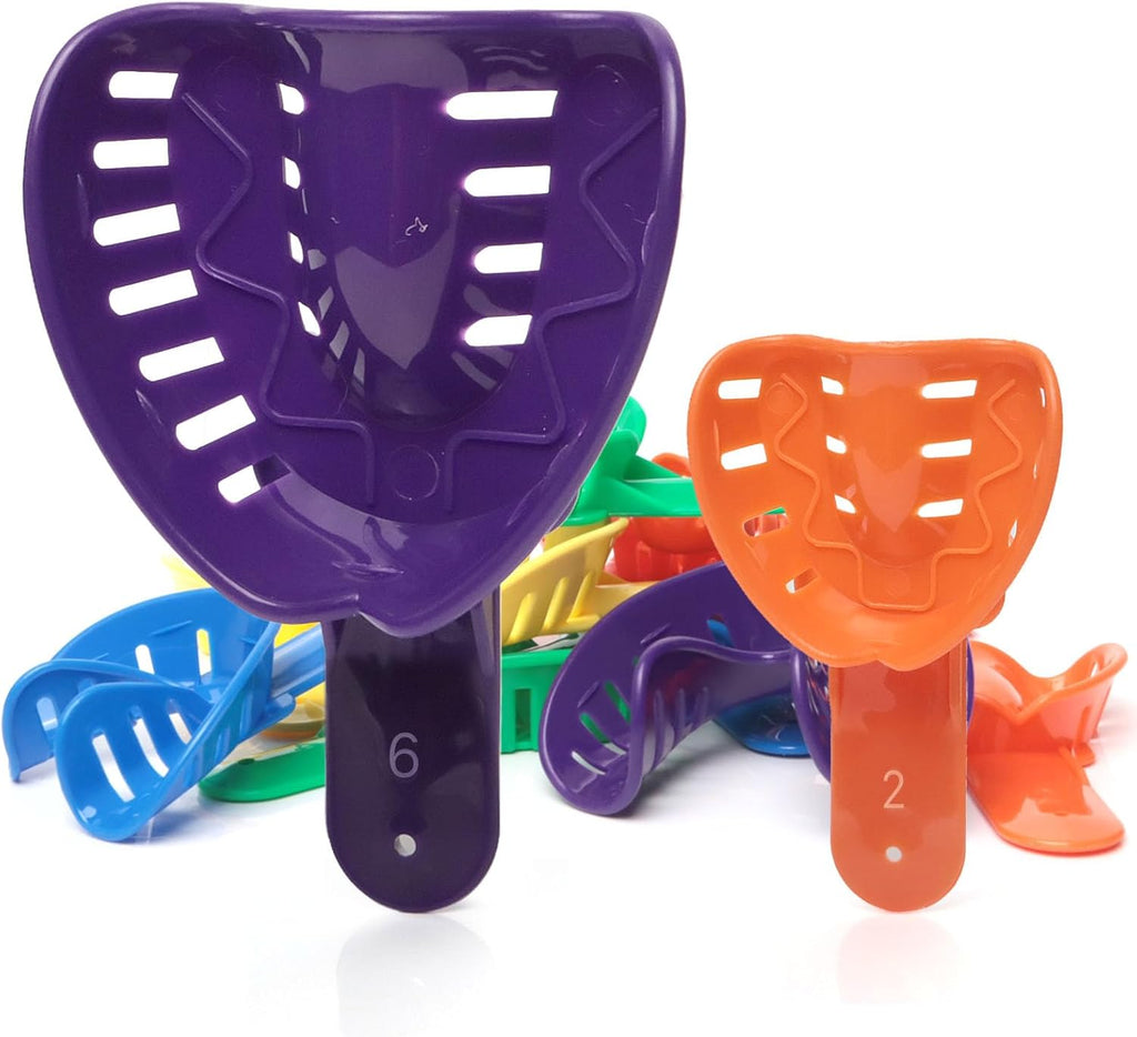 LA MIERE Dental Impression Trays Perforated Plastic, Ortho Impression Trays, 12Pcs Upper & Lower for Adults and Child Multicolor