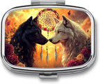 Black and White Wolf Dream Catcher Travel Pill Organizer Portable Pill Box Metal Medical Pill Case for Men Women