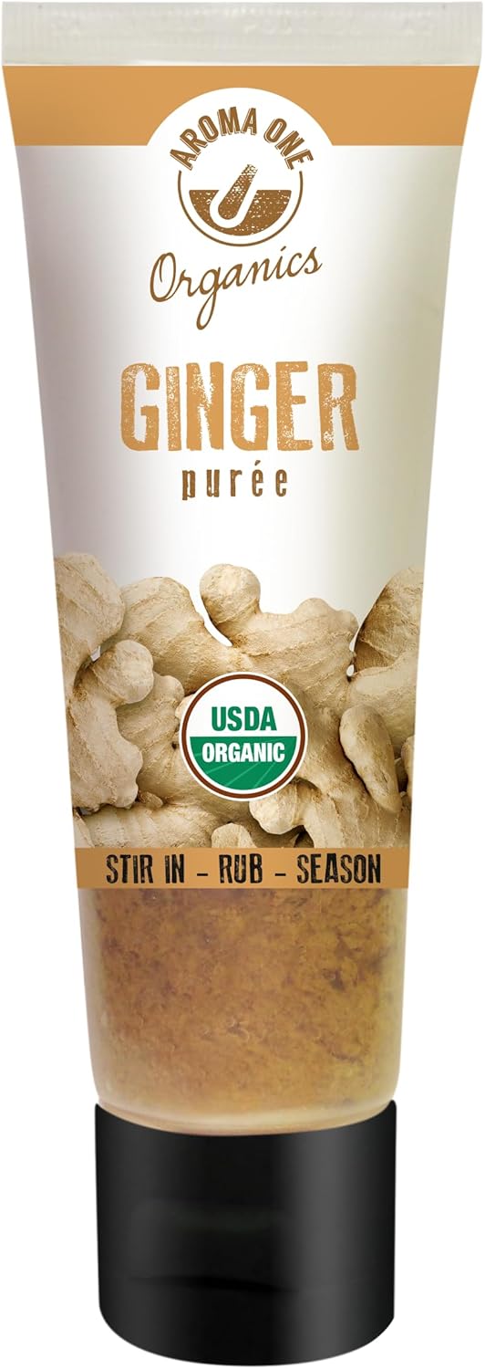 Aroma One Ginger Puree Paste - Organic Herb Concentrate for Cooking, Seasoning & Sauces - Fresh Flavor Enhancer, Non-GMO, Gluten-Free, Vegan - Easy Squeeze Tube, Kitchen Must-Have - 80g (2-Pack)