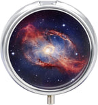 Universe Milky Way Galaxy Pill Organizer Portable Metal Round Pill Box with 3 Compartments Exquisite Unique Small Pill Case Travel Pill Container Medicine Organizer Box for Adult & Gift