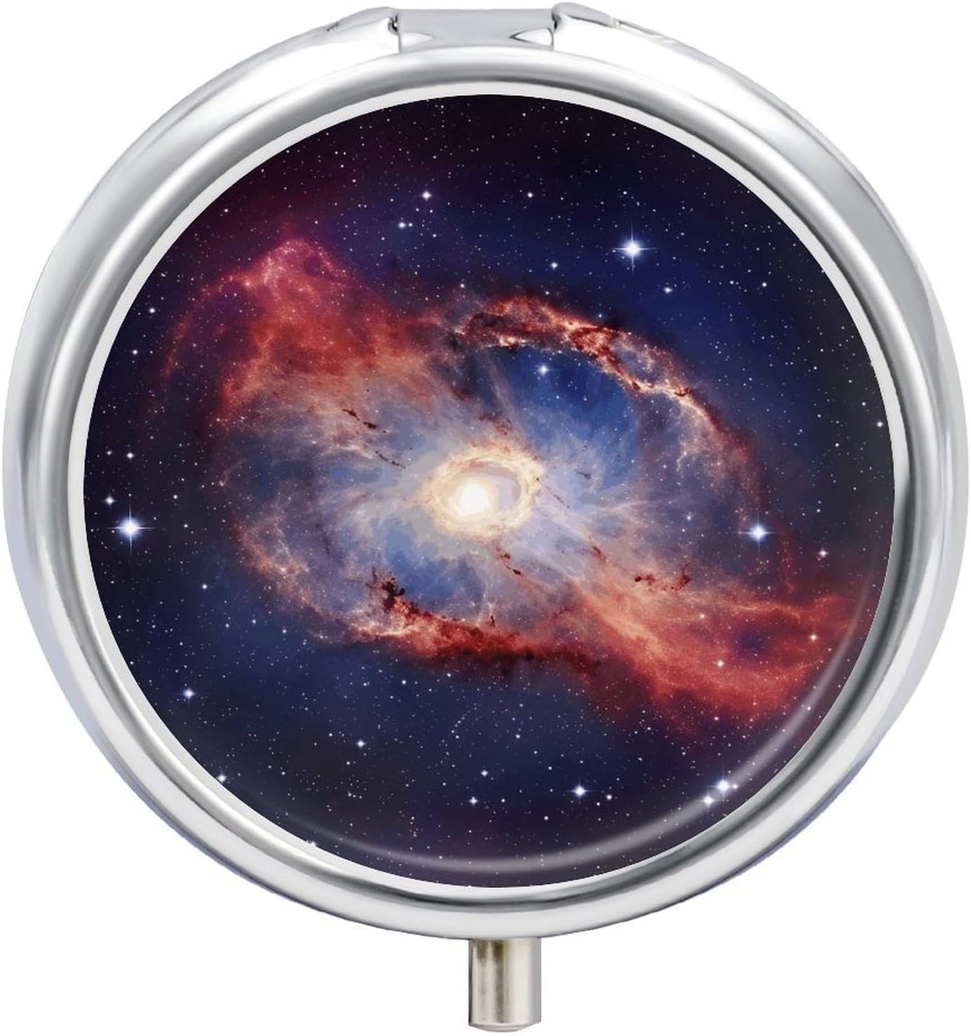 Universe Milky Way Galaxy Pill Organizer Portable Metal Round Pill Box with 3 Compartments Exquisite Unique Small Pill Case Travel Pill Container Medicine Organizer Box for Adult & Gift