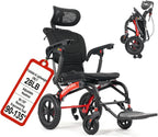 Transport Wheelchair Lightweight Foldable with Ergonomic Seat,Reclining Wheelchairs for Adults with Adjustable Headrest,Support 264LB Portable Compact Folding Travel Wheelchair,Only 28LB