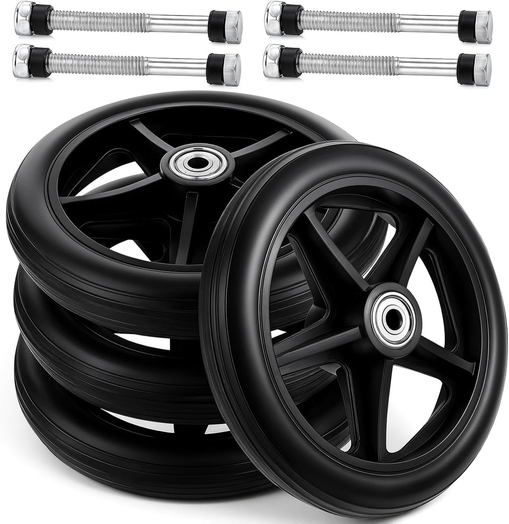 4 Pack Rubber Wheel Replacement, 6 Inch Solid Wheelchair Front Wheel with 4 Axles Rubber Rollator Wheels Replacement Anti-Slip Walker Caster Wheels Hub for Wheelchairs Rollators Walkers