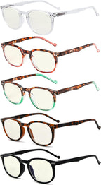 Eyekepper 5 Pack Retro Design Blue Light Blocking Readers Blue Glare Filter Computer Reading Glasses +2.25