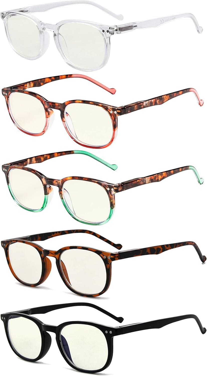 Eyekepper 5 Pack Retro Design Blue Light Blocking Readers Blue Glare Filter Computer Reading Glasses +4.00