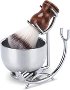 Straight Razor stand With Perfect double layer stainless steel Shaving Soap Bowl and Shaving Brush Natural Solid Wood Handle