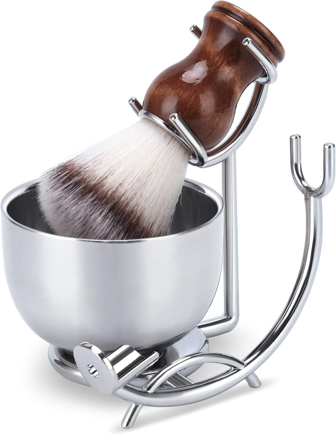 Straight Razor stand With Perfect double layer stainless steel Shaving Soap Bowl and Shaving Brush Natural Solid Wood Handle