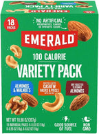 Emerald Nuts Mixed Nuts Variety Pack 18ct (1-Pack) , 100-Calorie Individual Packs , Features Dry Roasted Almonds, Natural Almonds & Walnuts, and Roasted & Salted Cashews