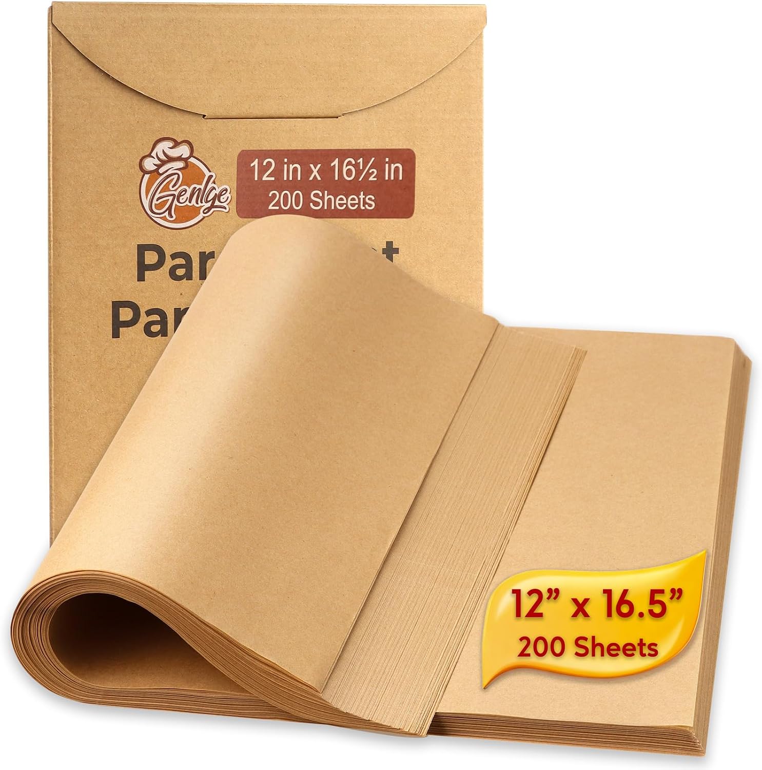 200 Pcs Parchment Paper Baking Sheets, 12x16.5 Inches Non-Stick Precut Baking Parchment, for Baking Cooking Cookie Bread and Air Fryer - Unbleached