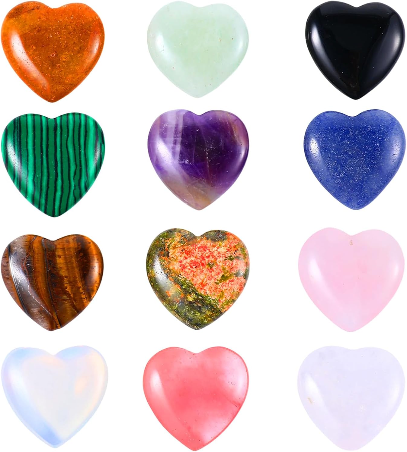 Qianyu 12pcs 0.8 Inches Hearts Healing Crystal Natural Mini Pocket Palm Thumb Love Gemstones Rose Quartz Polished Carved Spiritual Worry Stone for Meditation Body Chakra Reiki Energy Balancing