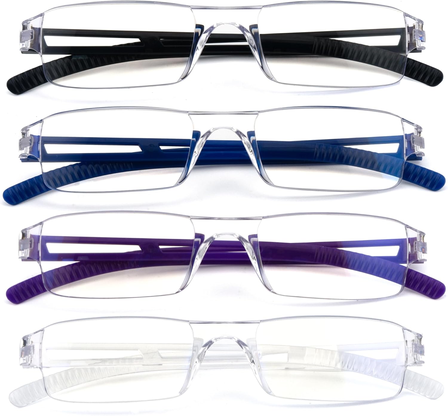 Pack 4 Rimless Reading Glasses,Blue Light Clear Frames Reader Lightweight for Men and Women