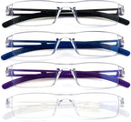 Pack 4 Rimless Reading Glasses,Blue Light Clear Frames Reader Lightweight for Men and Women