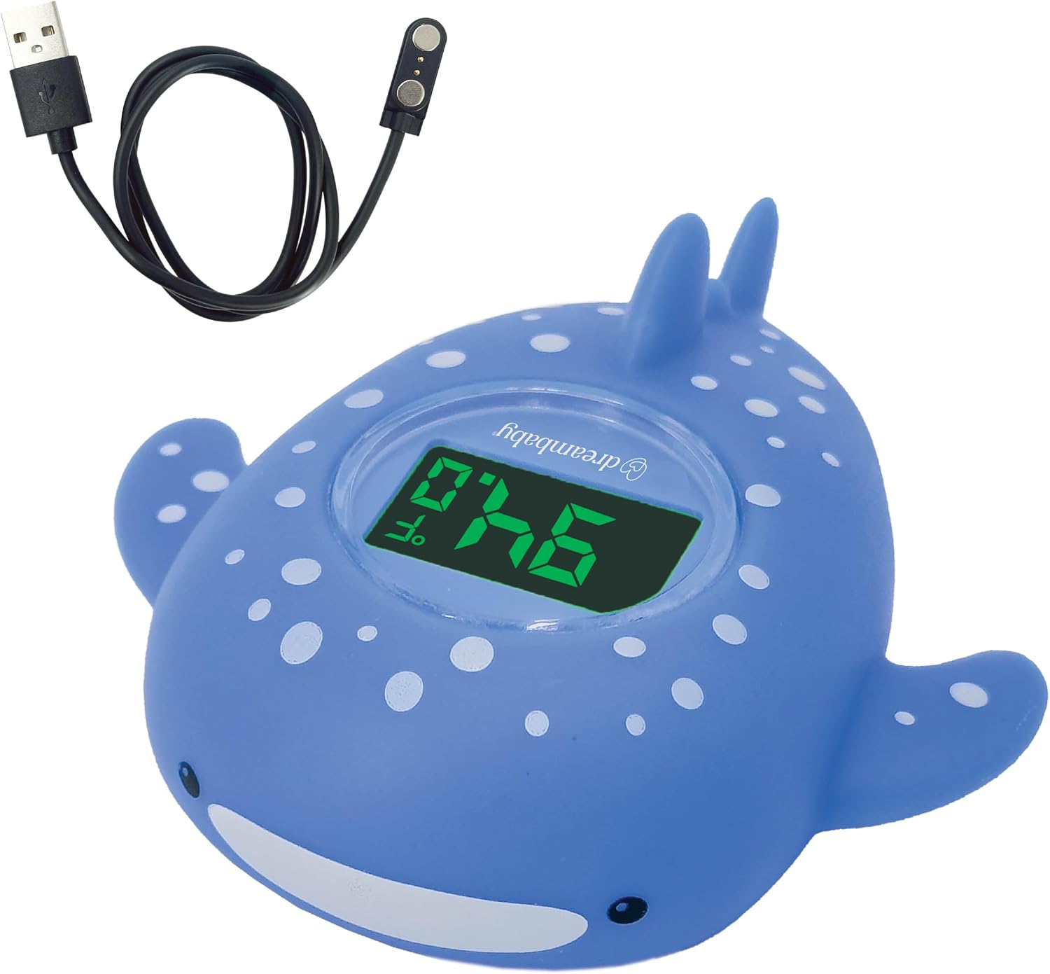 Dreambaby Whale Shark USB Rechargeable Baby Bath Thermometer - Instant Read, Digital Room and Baby Bathtub Water Fun Floating Toy - Newborn Must-Have