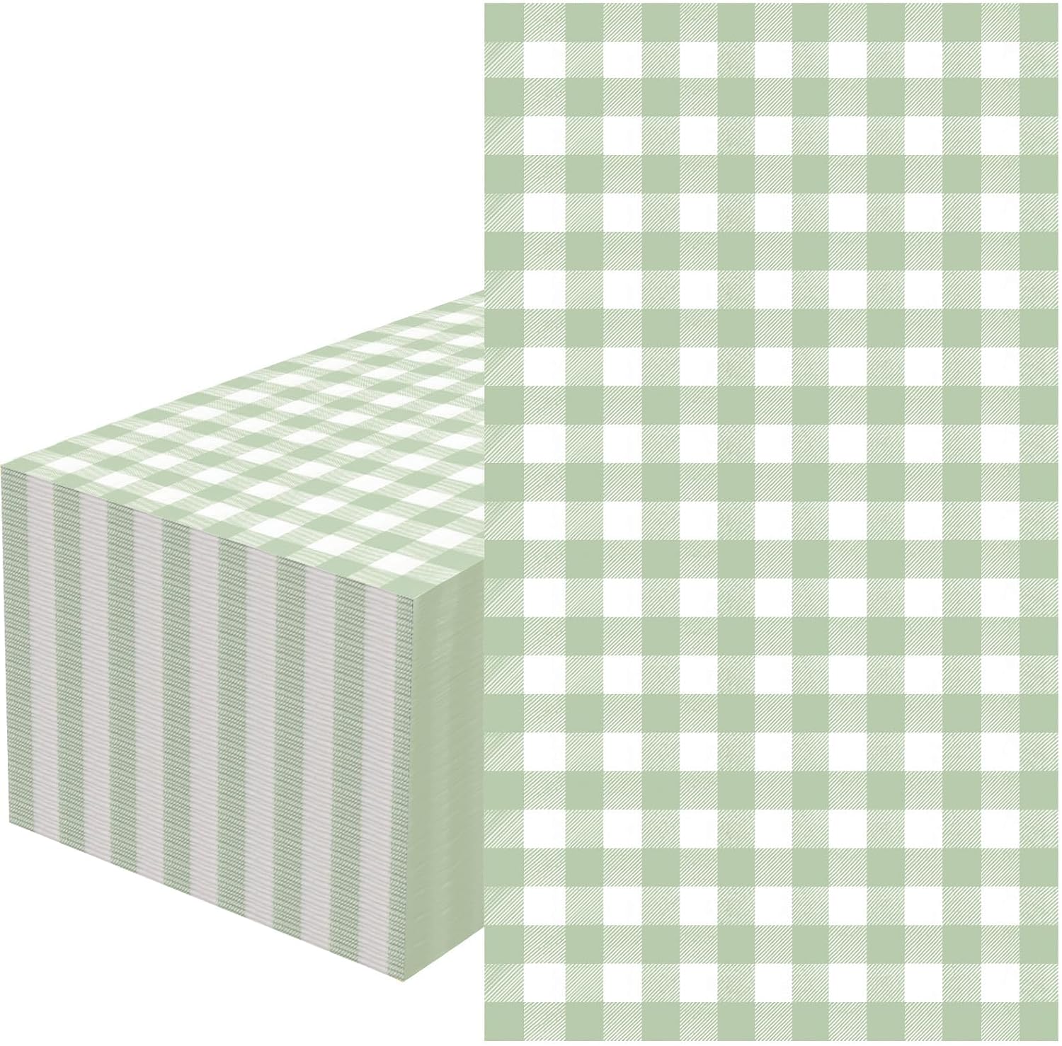 100 Pcs Sage Green Gingham Napkins Disposable - Sage Green and White Checkered Paper Napkins - Plaid Dinner Napkins for Picnic Birthday Wedding Bride Shower Party Supplies