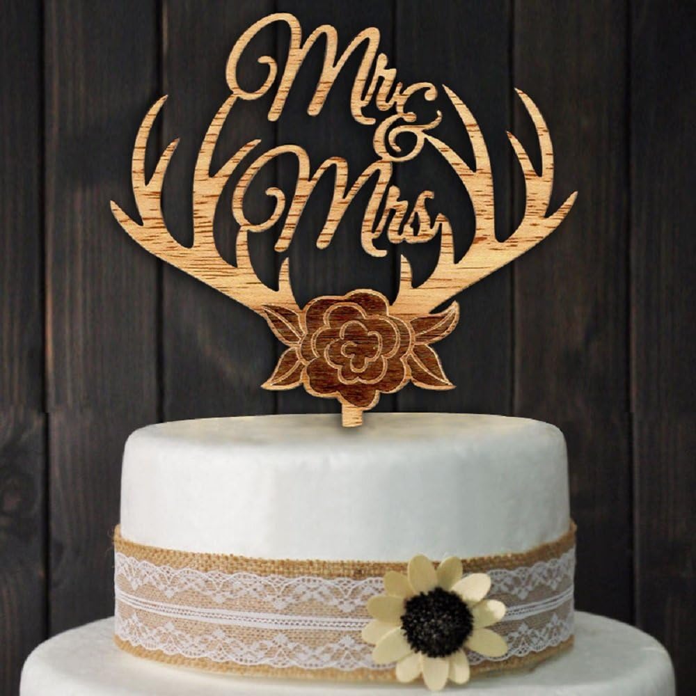Mr and Mrs Cake Toppers Rustic Flower Tree Wood Wedding Party Engagement Decoration