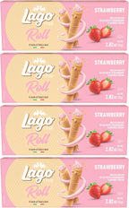 Gastone Lago Strawberry Wafer Rolls, 2.82 oz - Crispy Rolled Wafers with Smooth Strawberry Cream Filling, Light & Crunchy Snack [Pack of 4]
