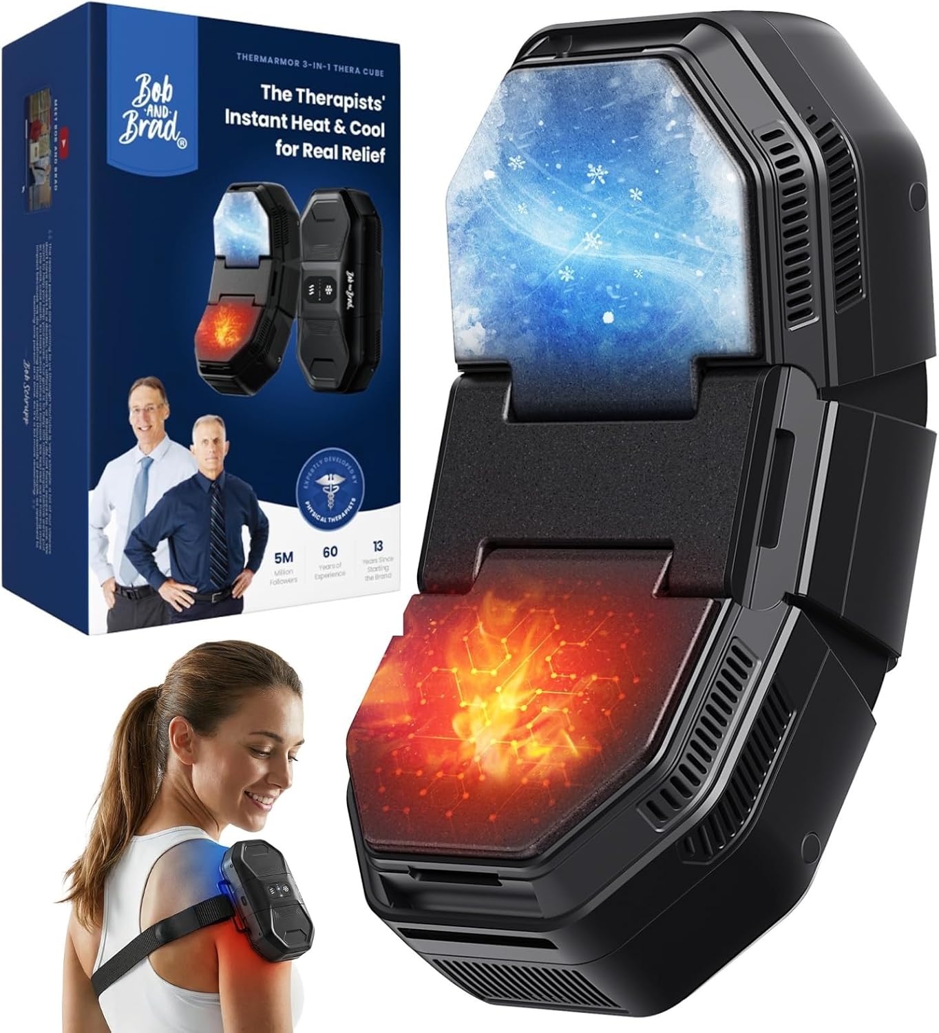 BOB AND BRAD ThermArmor Cordless Electric Ice Pack & Heating Pad Pain Relief, FSA 3-in-1 Thermal Cube with Instant Heat, Cold, Contrast Therapy, 45° Snug-Hinge for Knee, Shoulder, Elbow, HSA Eligible