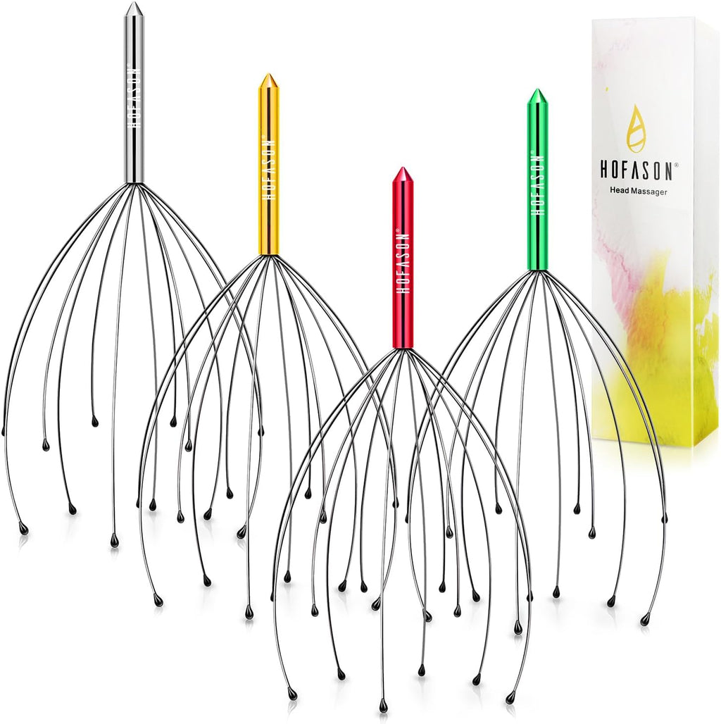 HOFASON Head Scratcher Stocking Stuffers for Adults Women Men Teen Girls Boys, 4pcs Head Massager Scalp, Funny White Elephant Gifts, Christmas Gifts for Mom Dad Him Her Birthday Valentines Gift Prizes