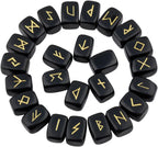 rockcloud Black Obsidian Rune Stones Tumbled Engraved Lettering Crystal Set for Wicca Crystals Healing Chakra Reiki