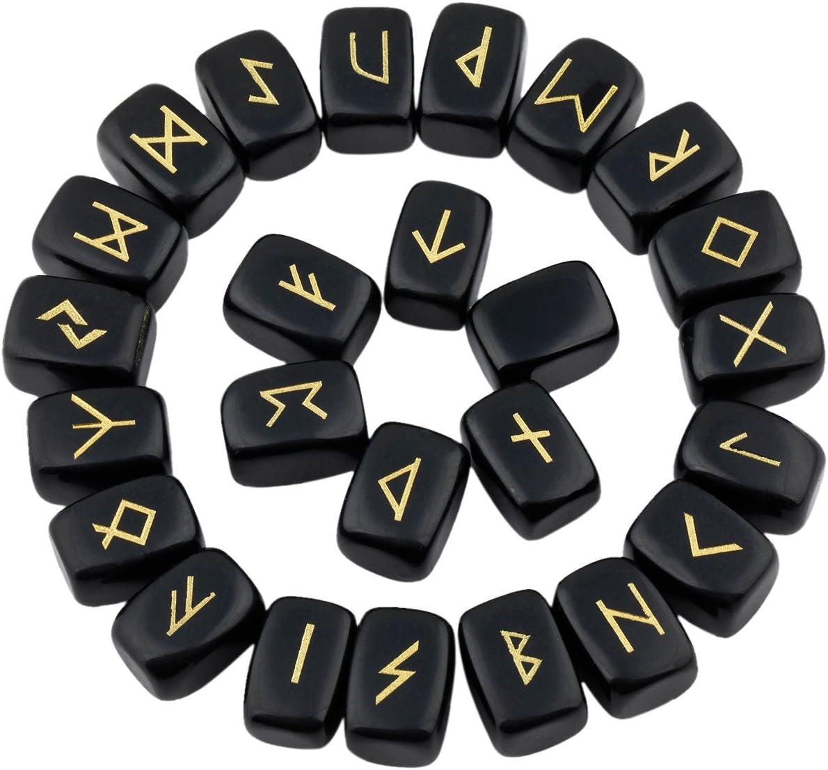 rockcloud Black Obsidian Rune Stones Tumbled Engraved Lettering Crystal Set for Wicca Crystals Healing Chakra Reiki