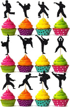 BIABISD 24 Piece Karate Cupcake Toppers Taekwondo Themed Cupcake Toppers Karate Happy Birthday Party Supplies Shiny Black Decorations