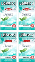 4 Boxes x 36g of Läkerol Dents Sweetmint - Original - Swedish - Sugar Free - Xylitol - Pastilles - Lozenges - Dragees - Drops - Candies - Sweets