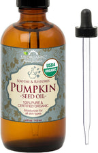 US Organic Pumpkin Seed Oil, USDA Certified Organic,100% Pure & Natural, Cold Pressed Virgin, Unrefined in Amber Glass Bottle w/Glass Eyedropper for Easy Application (Large (4 oz, 115 ml))