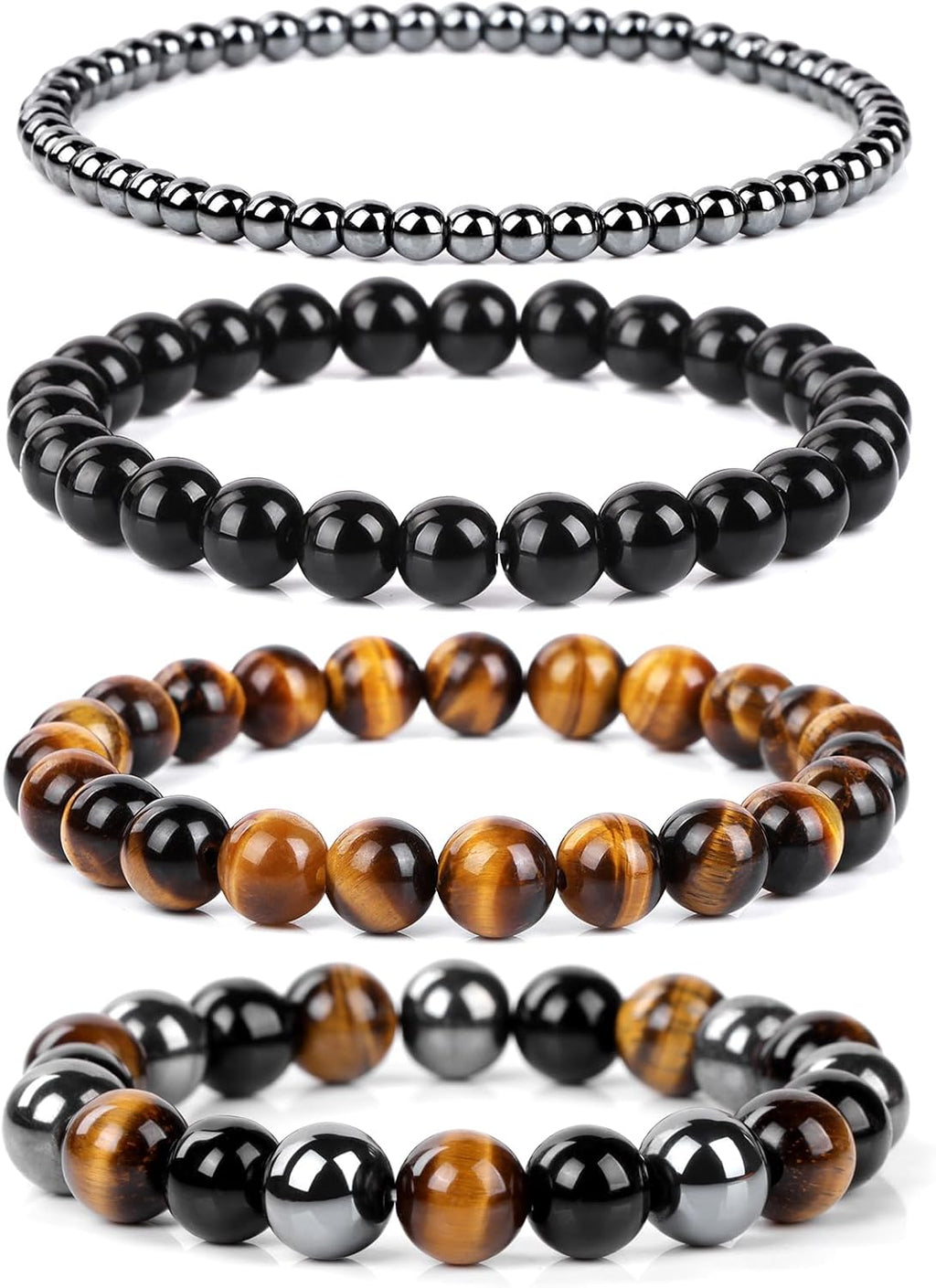 Vinswet 4pcs Beaded Bracelets for Women,Natural Healing Crystal Gemstones Bracelet,Anxiety Stress Relief Bracelet Handmade purple Jewelry Gifts for Women