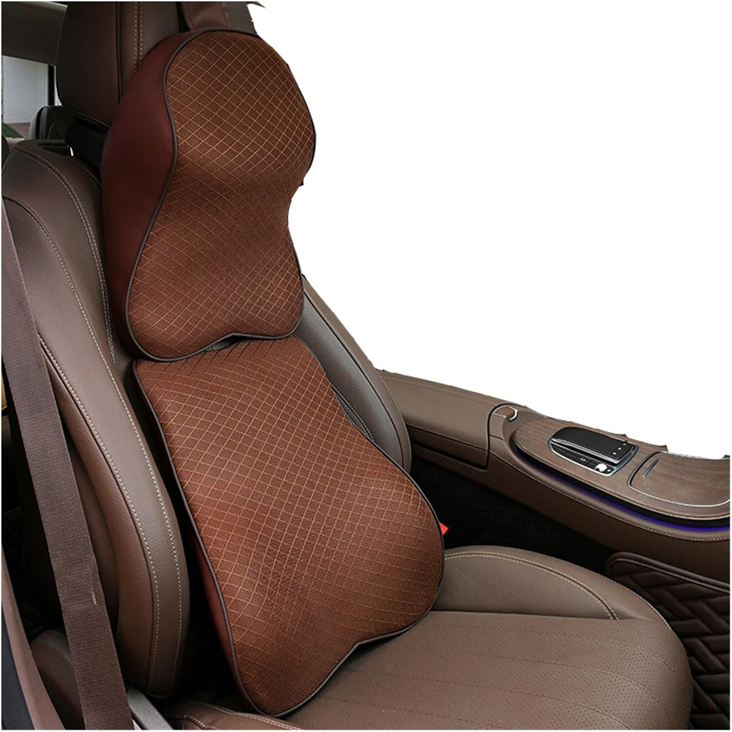 TEMKIN W Memory Foam Car Neck Pillow Headrest Seat Head Lumbar Support Protector Breathable Car Pillow Waist Rest Pillow Seat Back Rest Y (Color : Set 1-03)