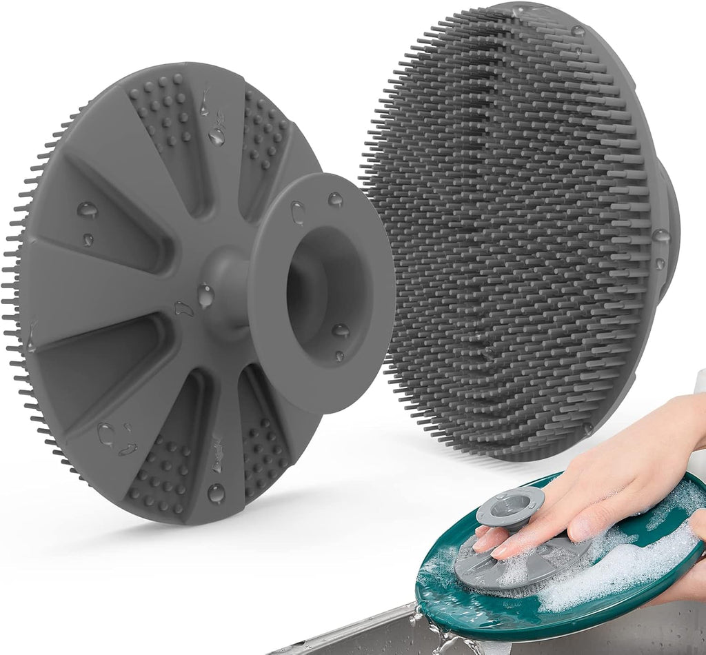 Silicone Sponge, BEAUTAIL Non-Scratch Scrub Sponges for Washing Dishes, Kitchen Fruit Vegetable Cleaning Brush, Long Lasting and Reusable Dishwashing Scrubber, Suction Up Hang Designed, 1 Pack, Gray