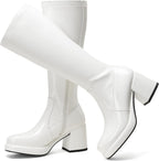 LanreyTaley Elastic Women Knee High Boots Platform Chunky Heel Tall Boots Suede Dress Boots Side Zipper Stretch Boots Fall
