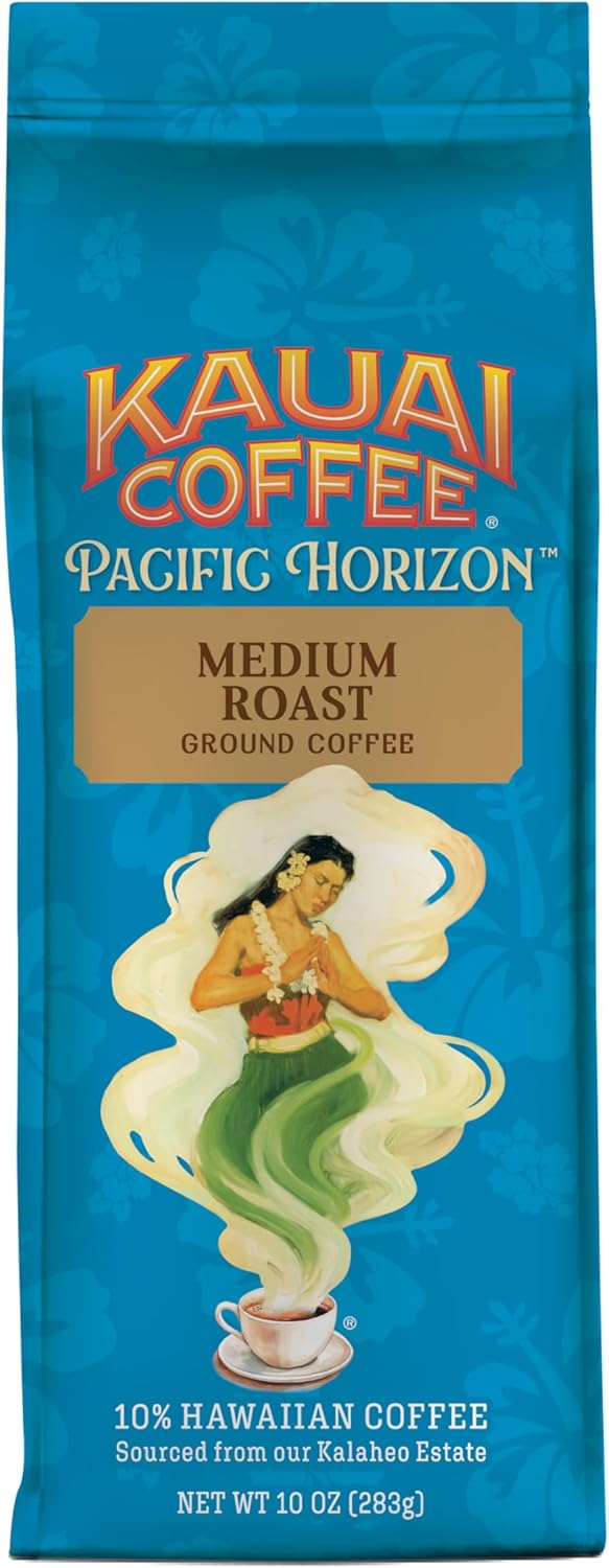 Kauai Coffee Ground Coffee – Smooth, Rich, Medium Roast – Light Floral Notes, Bright Aroma – Arabica Coffee, 10% Hawaiian with No Bitterness – Koloa Estate, 1 Pack of 10oz