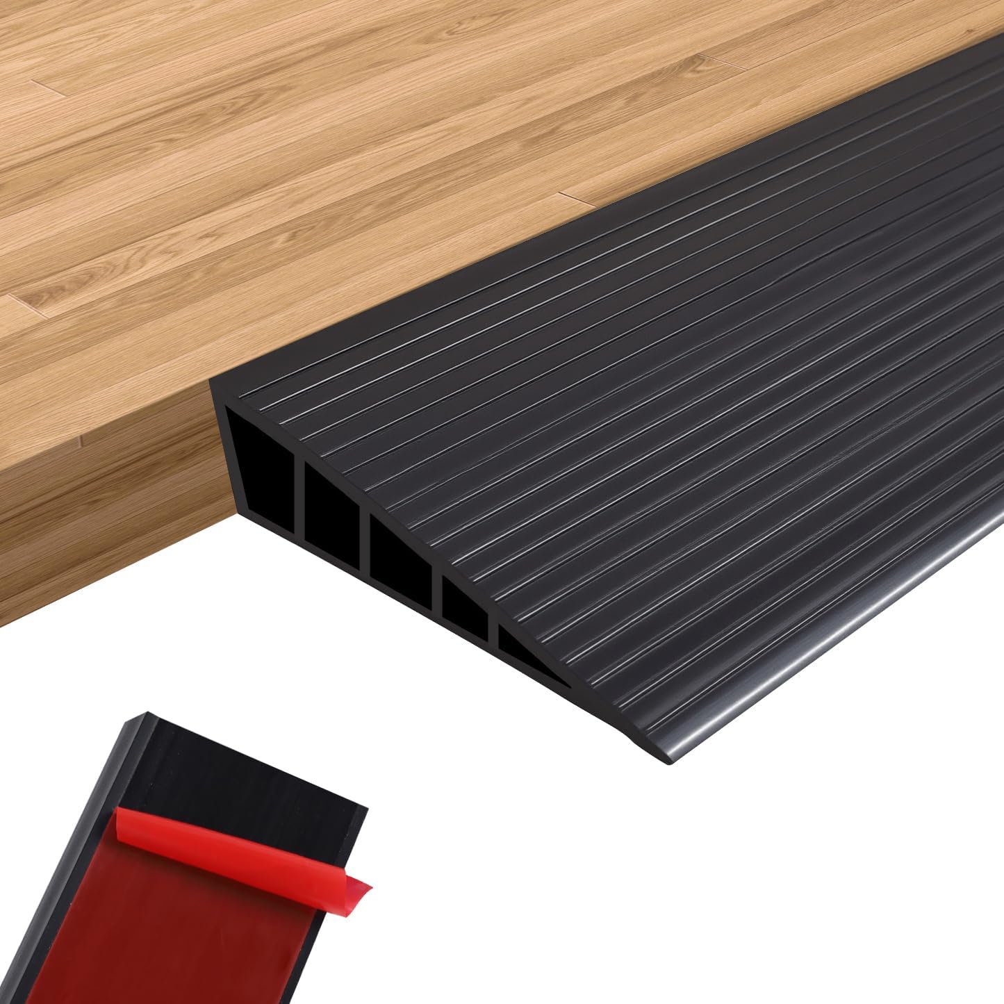 1" Rise Threshold Ramps for Doorways 40'' L Rubber Wheelchairs Ramps for Home Self-Adhesive, Door Transition Strip for Home (Black)